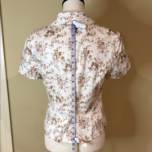 Smart Set Floral Blazer White Pink Green Short Sleeved Light Single Button Sz 9 - Picture 9 of 14